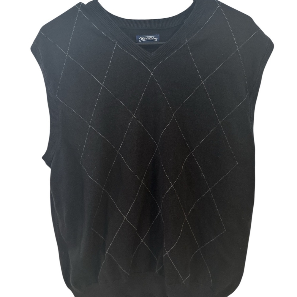 Men’s Black 100% Cotton ARGYLE sweater vest